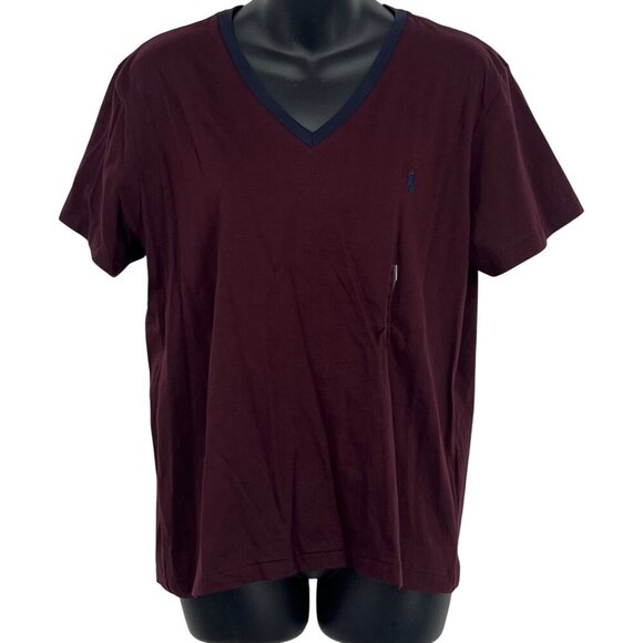 Ralph Lauren Sport Women Burgundy V-Neck T-Shirt XL Extra Large Cotton NWT New - Picture 1 of 7